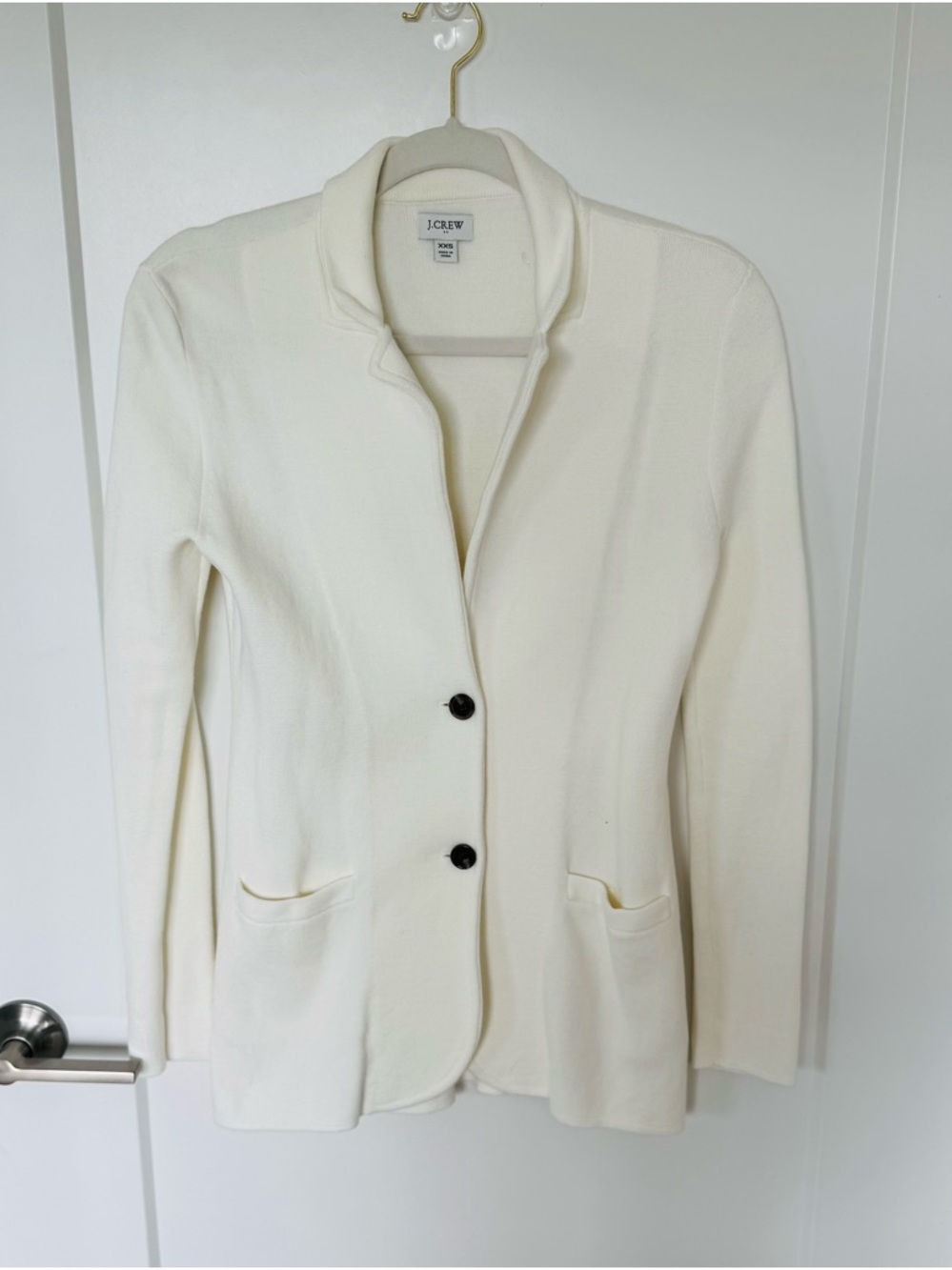 J. Crew  Factory Women's Cream Knit Two-Button Blazer Sweater XXS